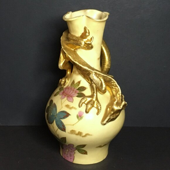 Victoria Carlsbad Art Nouveau Dragon Vase Gold and Floral Accents Please Read - Picture 10 of 15